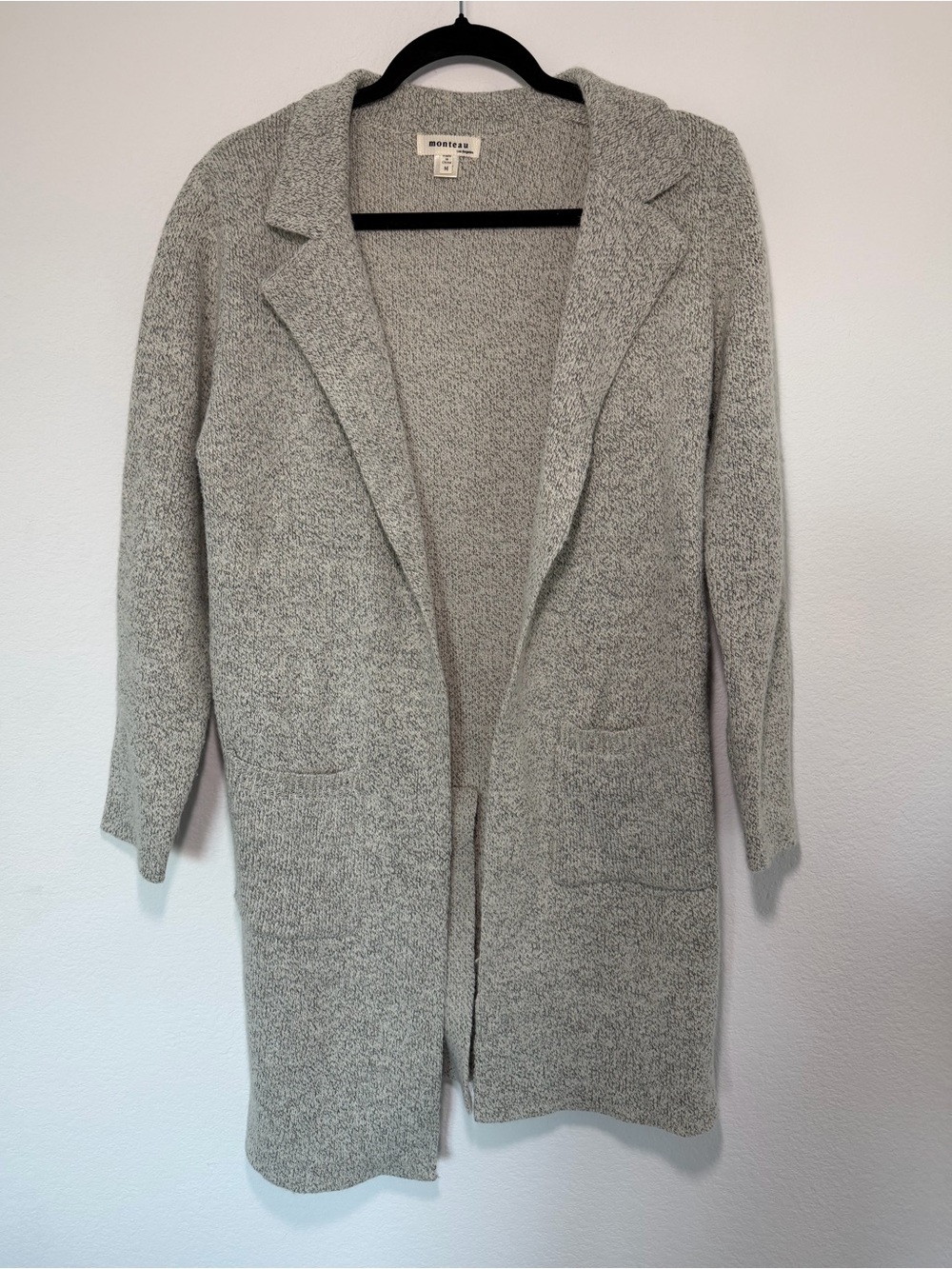 Monteau Heather Gray Open-Front Long Cardigan Medium